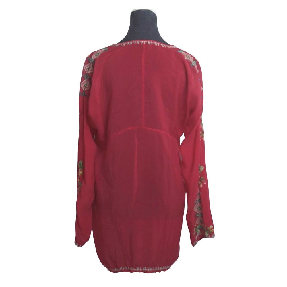 Johnny Was Berry Pink Embroidered Tunic Top Petite Small PS Boho Floral Rayon - Picture 6 of 16